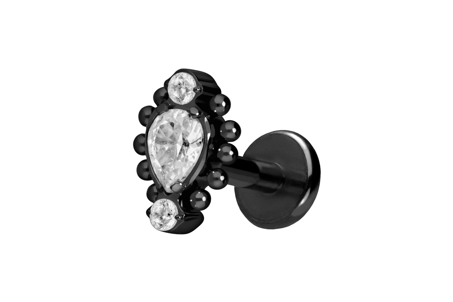 Titan Labret Piercing mit Push Fit 3 EINGEFASSTE KRISTALLE + KUGELN